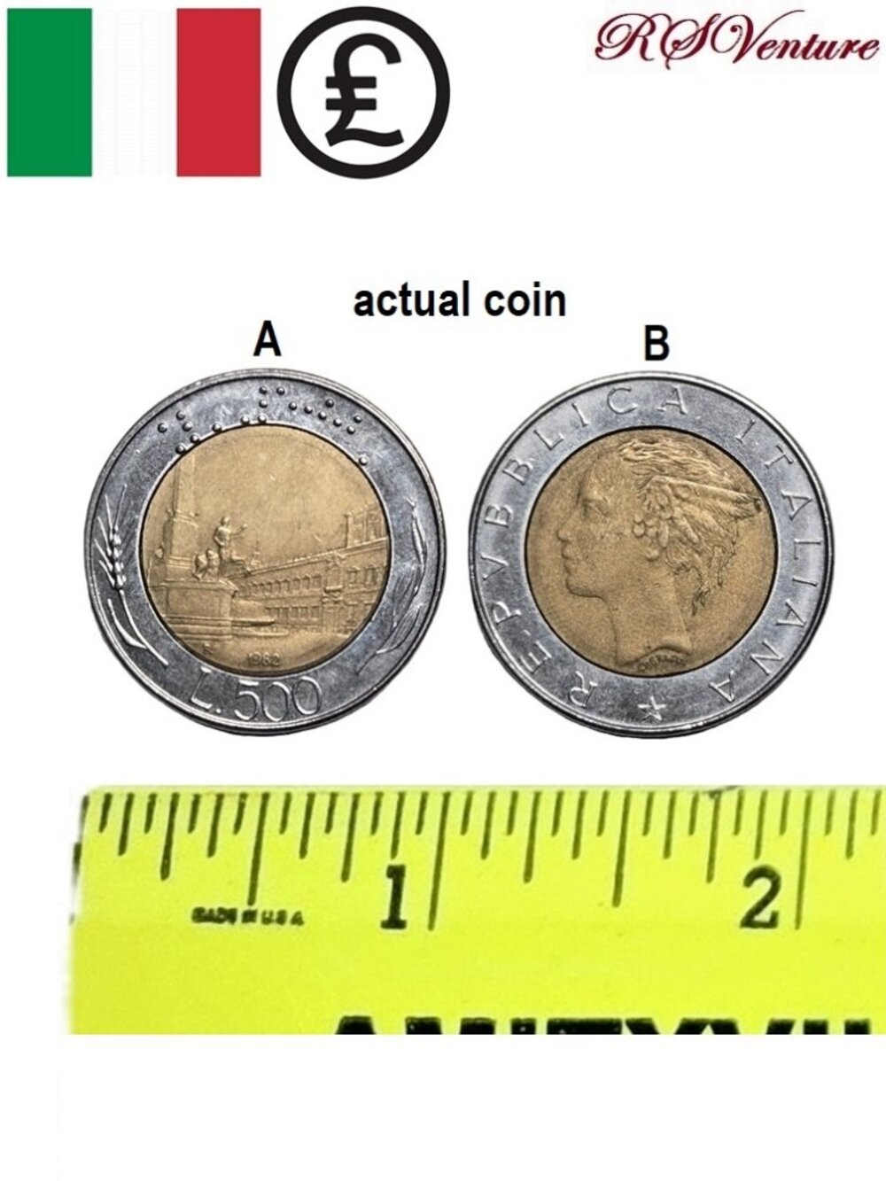 Vintage 1982 Italian Lira Coin L.500